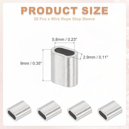 uxcell 1/8"(2.5mm) Wire Rope Stop Sleeve, 304 Stainless Steel Cable Wire Rope Crimping Loops Sleeve Ferrules for Cable Ferrule, Silver 20Pcs - size: 1/8"(2.5mm)