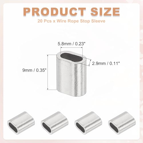 uxcell 1/8"(2.5mm) Wire Rope Stop Sleeve, 304 Stainless Steel Cable Wire Rope Crimping Loops Sleeve Ferrules for Cable Ferrule, Silver 20Pcs - size: 1/8"(2.5mm)