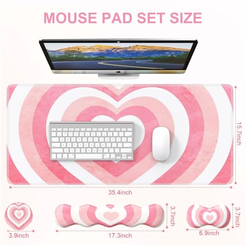 iLeadon Keyboard Mouse Pad Set, Large Gaming Mouse Pad + Keyboard Wrist Rest + Mouse Pad with Wrist Support + Coaster, Easy Typing Pain Relief, Desk Mat Set, Valentines Day present for Her, Pink Heart - color: Pink Heart