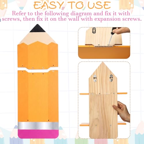 Gerrii 2 Pcs Pencil Wall Bookshelf for Classroom Pencil Classroom Decor Wooden Floating Shelves Rustic Wood Floating Shelf Back to School Party Decoration for Nursery School Daycare Storage