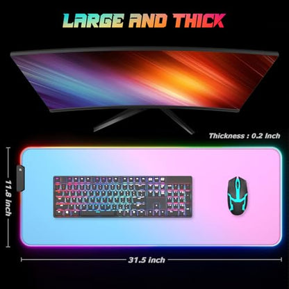 ITNRSIIET RGB Gaming Mouse Pad Full Desk XL Extended Large Gaming Mousepad 12 Lighting Modes, 30% Thicker, Big LED Desk Mat for Keyboard Men Gamers Esport Pros, 32" x 12",Gradient Blue Pink - color: Z-gradient Blue Pink