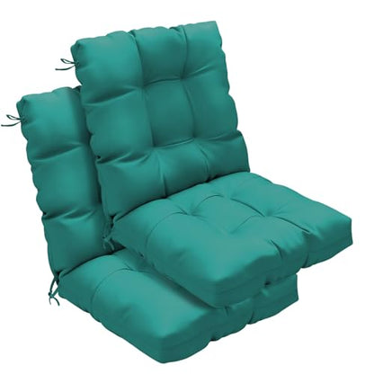 Outdoor Chair Cushions Set of 2, 42x21x4 Inch Patio Cushion for Dining/Rocking Chairs, High Back Soft Seat Pad with Ties, Indoor Outside Use, Fade-Resistant & Waterproof, Lake Blue - color: Lake Blue