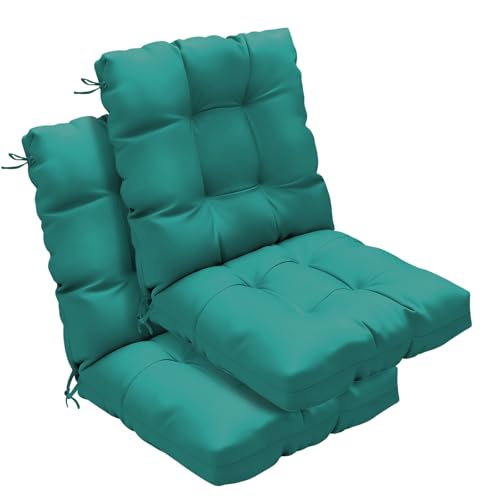 Outdoor Chair Cushions Set of 2, 42x21x4 Inch Patio Cushion for Dining/Rocking Chairs, High Back Soft Seat Pad with Ties, Indoor Outside Use, Fade-Resistant & Waterproof, Lake Blue - color: Lake Blue