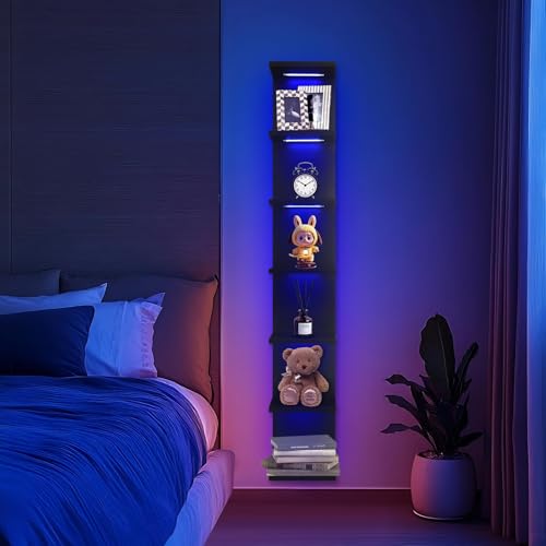 7 Tier Wall Shelves with RGB, Lack Wall Shelf Unit, Vertical Shelf with Remonte Control,Black Shelves - color: Rgb-black