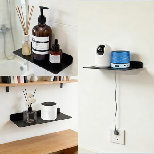 Small Floating Shelf, Wall Shelf, Metal Floating Shelves for Echo, Cameras, Small Speaker, Wall Shelves for Bathroom, Living Room, Bedroom (Black 1pcs 9x6 inch) - color: Black 1pcs 9"x6"