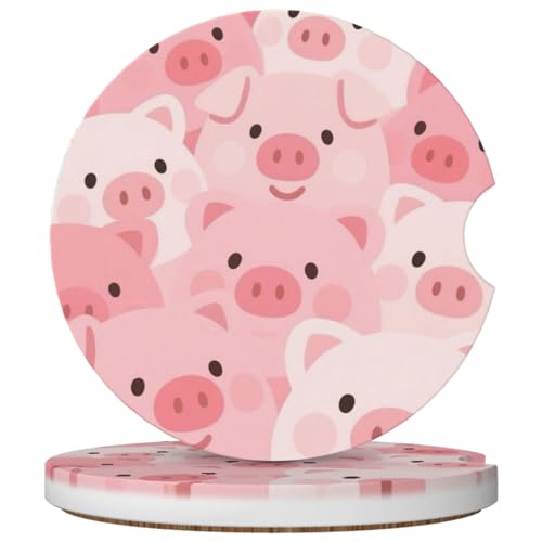 2 Pack Car Cup Holder Pig Coasters Absorbent Ceramic Coaster for Cup Holders Fashion Car Interior Accessories for Men Drink Coaster for Women - color: Pig