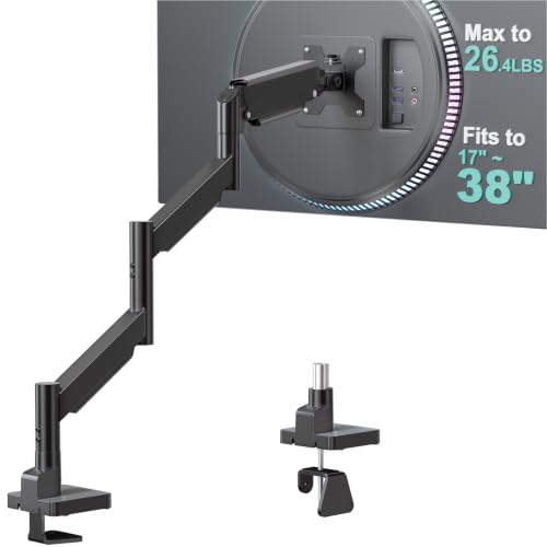 WALI Extra Long Single Monitor Arm for 17-38 inch Screens, up to 26.4 lbs | Tall Monitor Desk Mount, Full Motion with Tilt, Swivel, Rotation, C-Clamp/Grommet Base, VESA 75/100mm (GSMP001L), Black - size: 17" to 38"