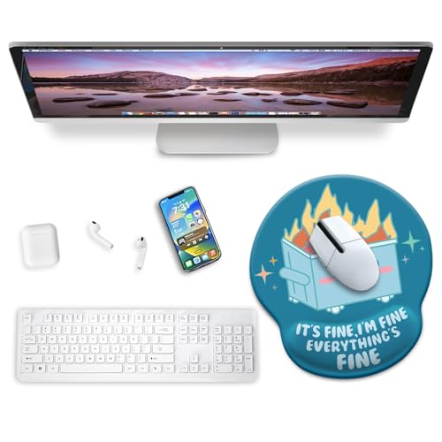 Blusabaca Dumpster on Fire Mouse Pad with Wrist Rest, Funny Cute Ergonomic Mouse Pads for Desk Wrist Support, Mousepad for Wireless Mouse Gaming Work Home Desk Accessories Office Supplies Decor Women - color: Dumpster Blue Green