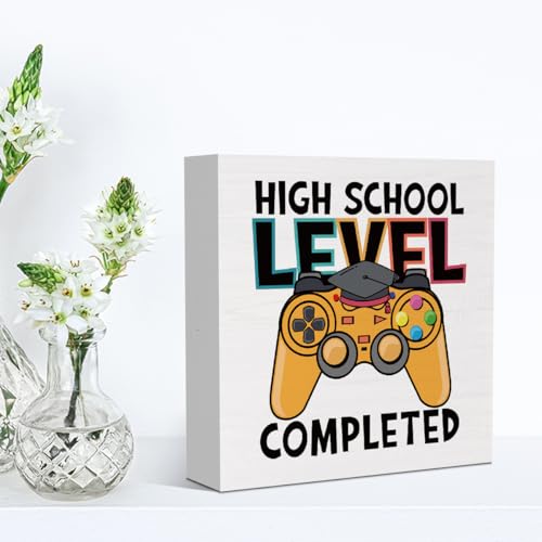 High School Level Sign Desk Decor Video Game Graduation Gifts for Classmate Students Friends 5 x 5 inches