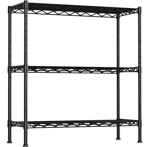 Soywey 3-Shelf Adjustable Heavy Duty Storage Shelves,36" Wx14 Dx35.8 H Metal Organizer Wire Rack for Laundry Bathroom Kitchen Pantry Closet Garage Shelving Black - size: 3-Shelf, style: No Wheels