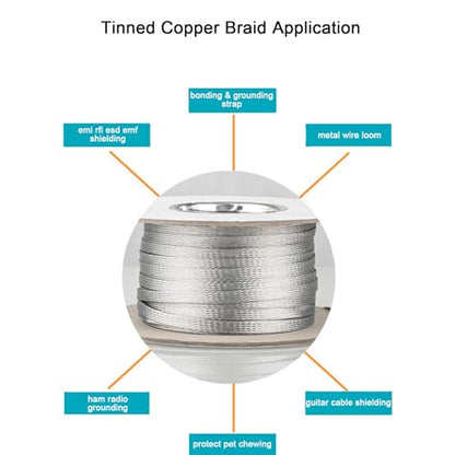 Tinned Copper Braided Cable Shielding Sleeve Metal Wire Loom Sheathing EMI RFI ESD Protector Grounding Mesh Flat Tubular Expandable 1" W(0.64" ID)-9FT - size: 1"W(0.64"ID)-9FT