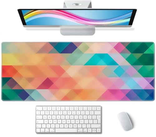 Colorful Triangles Print Desk Mat Large Gaming Mouse Pad XL Extended Mousepad Desk Pad Big Keyboard Pad Desktop Mouse Mat 31.5"x11.8" Deskmat for Gamers with Stitched Edges Non-Slip Rubber Base - color: Colorful Triangles Print