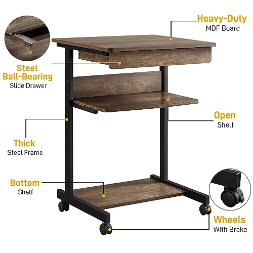 Yaheetech Small Rolling Computer Desk with Storage Drawer, Rolling Home Office Computer Desk with Keyboard Tray, Laptop Desk with Wheels and Drawer, Taupe Wood - color: Taupe Wood