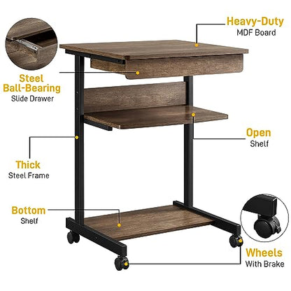 Yaheetech Small Rolling Computer Desk with Storage Drawer, Rolling Home Office Computer Desk with Keyboard Tray, Laptop Desk with Wheels and Drawer, Taupe Wood - color: Taupe Wood