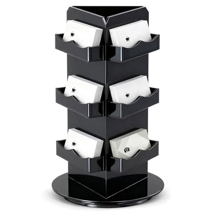 Pinkunn Black Rotating Display Stand, 3 Tier Acrylic Sticker Display Stand, Spinning Business Card Holder, Brochure Appointment Cards Rotating Holder for Office Home Vendors Desk, 5.9 x 9.8 Inch