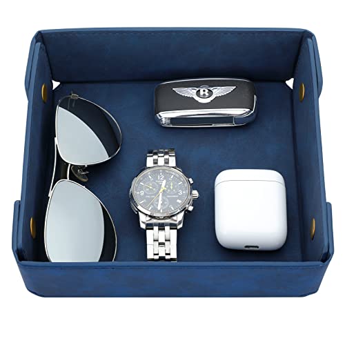 CASIRENA Faux Leather Valet Tray Organizer for Men - Catch-All Tray for Entryway Table Key, Wallet, Watch, Coin Change, Phone, Dresser EDC Dump Jewelry, Bedside Nightstand Desk-top - color: Blue, size: Square