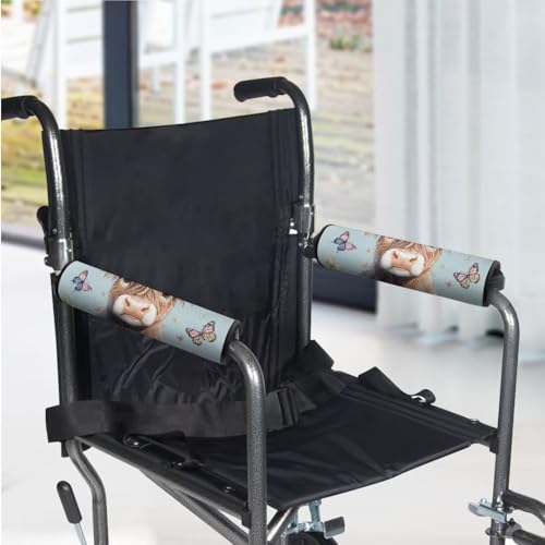 Wheelchair Armrest Pads Highland Cow Butterfly Wheelchair Accessories Chair Arm Pads Universal for Wheelchair Armrests Office Transport Chairs - color: Highland Cow Butterfly