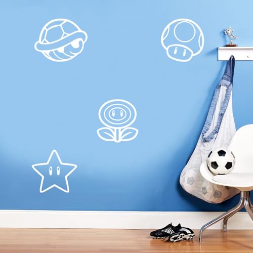 Vinyl Wall Art Decal - ''Mario Icons Game''- 21'' x 22" - Wall Decal Sticker Vinyl Art Bedroom Living Room Decor Decoration Teen Quote Gaming Video Games Retro Old School Controller Cool Link (White)