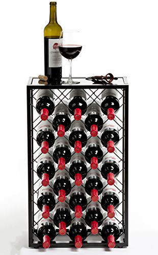 Mango Steam 23 Bottle Black Wine Rack with Glass Top Shelf, Free Standing for Home, Kitchen and Bar - color: Black, size: 23 Bottle