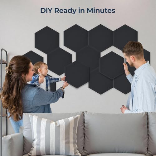 18 Pack Hexagon Acoustic Panels, 12" x 10" x 0.4" High-Density Soundproof Wall Panels, Self-Adhesive Acoustic Wall Panels for Studio, Home, Office, Black - color: Basic Hexagon - Black, size: Hexagon - 18 Pack