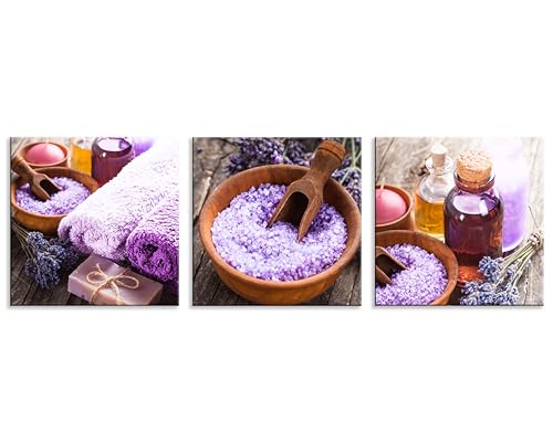 NAN Zen Canvas Wall Art: Lavender Spa Still Life Canvas Art Serene Salt Wall Prints Aroma Flower Art for Relaxing Home & Spa Decor Bathroom Decoration - color: Purple Zen, size: 16X16inchX3pcs