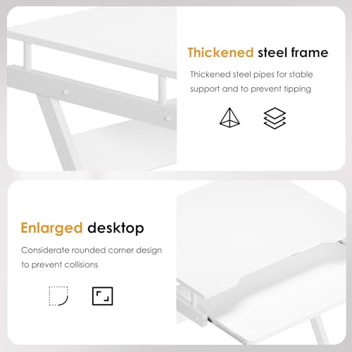 sogesfurniture Mobile Computer Desk Small Rolling Office Table Workstation with Printer Shelf and Keyboard Tray, Space-Saving Computer Desk with Storage Shelf for Home and Office (White) - color: White