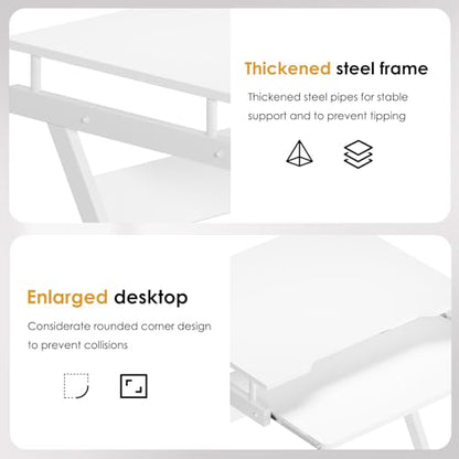 sogesfurniture Mobile Computer Desk Small Rolling Office Table Workstation with Printer Shelf and Keyboard Tray, Space-Saving Computer Desk with Storage Shelf for Home and Office (White) - color: White