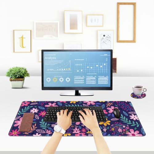 ToLuLu Extended Gaming Mouse Pad, Memory Foam Ergonomic Keyboard Mouse Wrist Rest Support Set, Large Desk Mat with Stitched Edges, Non-Slip Base Mousepad for Home Office Game Study, Purple Flowers - color: Purple Flowers