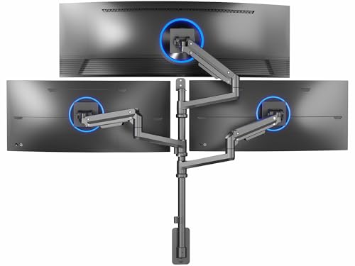 VIVO Pneumatic Arm Triple Ultrawide Monitor Wall Mount for Up to 49 inch Screens with Height Adjustment, Heavy Duty, Holds 3 Ultra Wides Up to 35.2 lbs, Black, MOUNT-VW300D - size: Triple Mount, style: Wall Mount