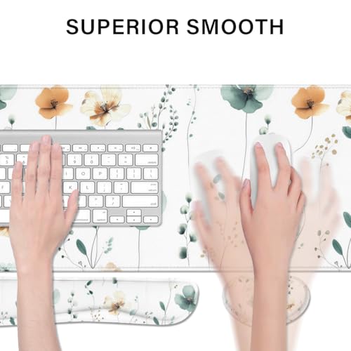 Desk Pad and Keyboard Wrist Rest, Large Mouse Pad + Keyboard Pad+Mouse Wrist Support, Non-Slip Desk Mat Protector for Office, Home 31.5×11.8 Inches Mini Floral - color: Mini Floral