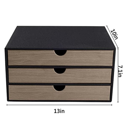 Fashion Multicolor Collocation Leather Desk Organizer File Cabinet Executive Office Supplies Desktop Filing A4 Contract Document Stackable Storage Box with 3 Drawers (Black) - color: Black