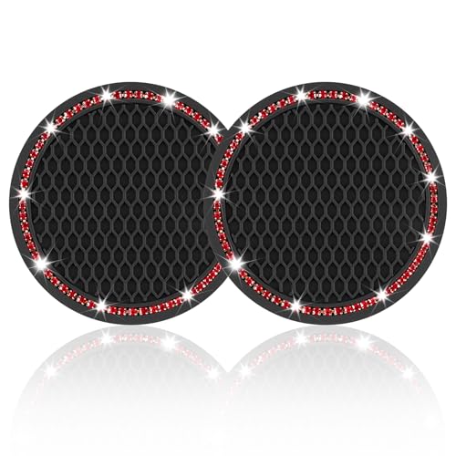 JUSTTOP 2 Pack Universal Auto Anti Slip Cup Holder Insert Coaster, Car Cup Holder Coaster, Bling Crystal Rhinestone Car Interior Accessories, Black - Red - color: 2pcs-black-red, size: Bling coaster(2 pack)
