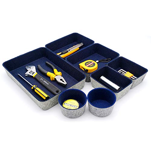 Welaxy Desk Drawer organizer felt trays desktop storage bins dividers for office supplies Nightstand sort catchall entryway key holder decluttering 7-piece (Navy) - color: Navy
