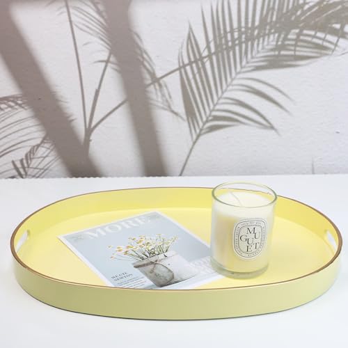 Spsyrine Yellow Plastic Serving Tray for Ottoman, Coffee Table, Oval Decorative Tray for Entertaining, Outdoor, Living Room, Home Decor - color: Oval Yellow, size: 15.5" x 10.6" x 1.4"