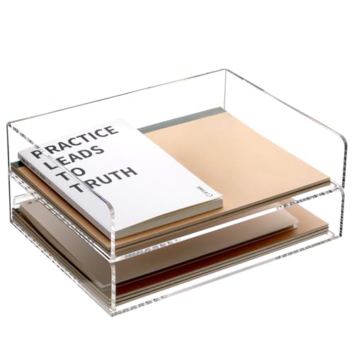 SANRUI Acrylic Paper Tray Organizer for Desk,Desk Organizers and Accessories,2 Pack Stackable Paper Organizer for Letter,Documents,Books,Magazines Crystal-Clear File Organizer - style: A4 Horizontal File Trays 2 Tier