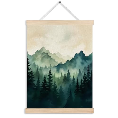 FITIE Misty Foggy Green Mountain Forest Canvas Wall Art Poster, Nature Room Decor, Dark Green Pine Forest Landscape Scenic Wall Decor Prints for Home Bedroom Living Room, 12x16 Inches - color: Color-Mountain Lakeside Landscape 03