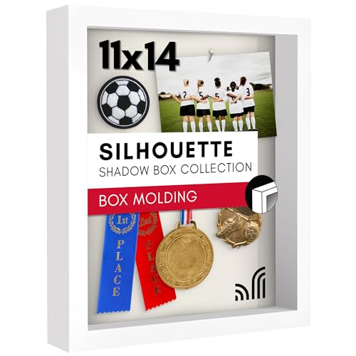Americanflat 11x14 Shadow Box Frame with Shatter-Resistant Glass - Silhouette Collection - Large Shadow Box Display Case for Tabletop and Wall Display - White with Soft Felt Back - color: White, size: 11x14