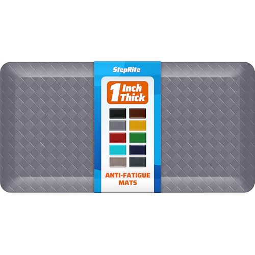 StepRite 1” Thick Kitchen Mats for Floor, Anti Fatigue Kitchen Rugs, Non-Slip,Heavy Duty Water Resistant Kitchen Rug, Standing Desk Mat for Friends, Family, Home, Kitchen, Office (39" x 20", Grey) - color: Grey, size: 39"L x 20"W x 1"Th