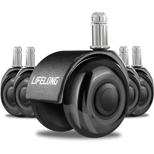 Lifelong Office Chair Dual Wheels Replacement Rubber 2 Inch Chair Casters for Hardwood Floors and Carpet, Set of 5, Heavy Duty Casters for Chairs to Replace Office Chair Mats - Fits 98% - color: Black, size: 2 Inch