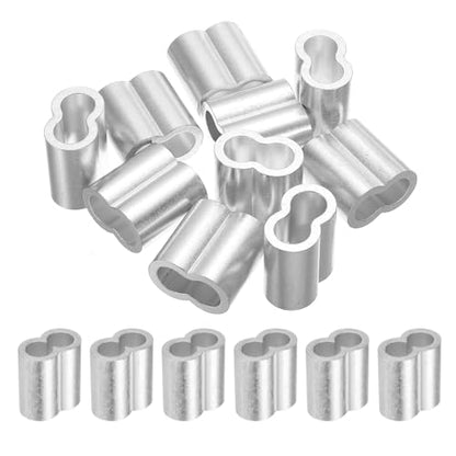 uxcell 15/32" 12mm Aluminum Crimping Loop Sleeve Double Ferrule for Wire Rope Cable Line End, Silver 10pcs - size: 15/32"