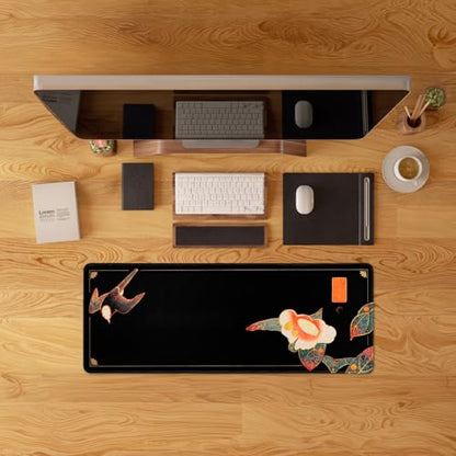 BELLEMOND Japanese Art Desk Mat | Large 31.5x11.8in Anime Mouse Pad for Keyboard & Mouse | Non-Slip Base, Water-Repellent | Original Japanese Design | Camellia Silence - color: Camellia Silence