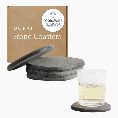 Dorai Home Stone Coasters Set - Diatomaceous Earth Water-Absorbing Drink Coaster for Coffee Table, Kitchen or Bar, Modern Stone Appearance | Slate - Set of 4 - color: Slate