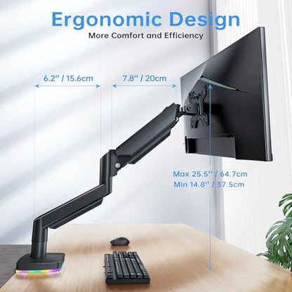 RGB Single Monitor Stand, Gas Spring Monitor Arm with 3 USB Ports, Charging and USB Data Transfer Function, Desk Mount for 13"-32" Monitors up to 19.8lbs, Adjustable Height, Tilt, Swivel, Rotate - size: RGB Single Arm