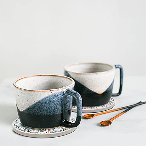 AD Set of 6 Coasters for Drinks Absorbing Round Ceramic Stone Coaster with Cork Base,Tabletop Protection Mat for Mugs and Cups,Office,Kitchen (Bontanicals with Holder) - style: Bontanicals with Holder
