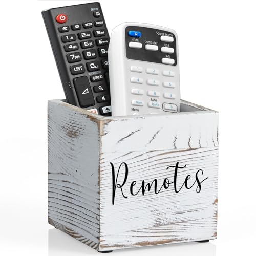 DRASTAR Remote Control Holder, Wood TV Remote Holder, Remote Storage Caddy, Remote Control Organizer (Retro White, 1 Slot) - color: Retro White, size: 1 Slot