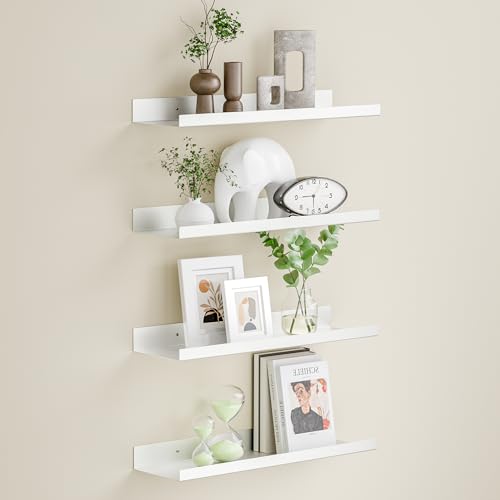 BYCY Metal Floating Shelves Set of 4,15.7 inch Nursery Book Shelves for Wall Mounted,Wide Magnetic Book Display Wall Shelves for Classrooms Kitchen Bedroom Room Decor (White) - color: White, size: 15.7inch,4pcs
