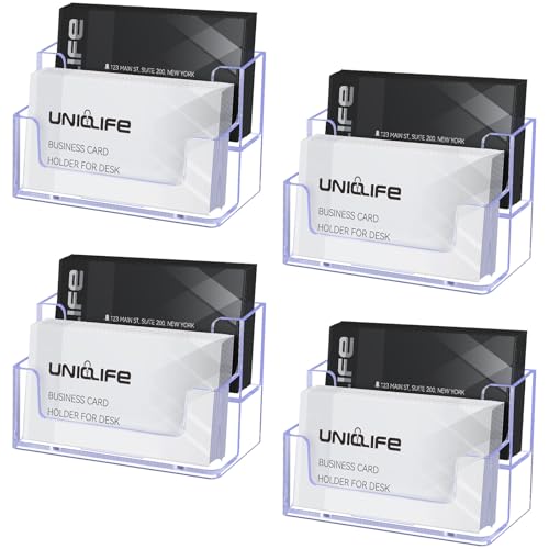 Uniclife 4 Pack Acrylic Business Card Holder for Desk 2 Slots Clear Business Card Display Stand for Men & Women Desktop Business Card Organizer Card Stand for Office Home Exhibition, 120 Card Capacity - color: 2 Slot, size: 4 Pack