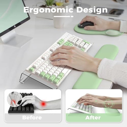 iCasso Keyboard Wrist Rest,Ergonomic Mouse Pad with Wrist Support,Acrylic Clear Keyboard Stand for Desktop,Non-Slip Mousepad Set for Office Home Gaming (Green) - color: Green