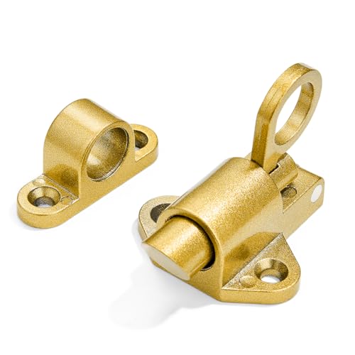 INIRET 2 Packs Self-Closing Latches，Gold Spring Door Lock，Resilient Bolt Latch Aluminum Alloy Safety Automatic Spring Barrel Door Lock with Screws，Used for Wooden Door，Wooden Window and Cabinet etc - color: Gold