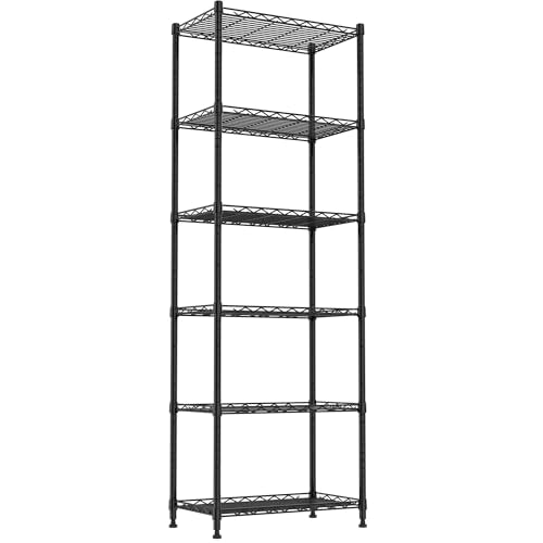 REGILLER 6 Wire Shelving Steel Storage Rack Adjustable Unit Shelves for Laundry Bathroom Kitchen Pantry Closet(Black,11.7" D x 21.4" W x 63" H) - color: Black, size: 6tier 11.7"D x 21.4"W x 63"H